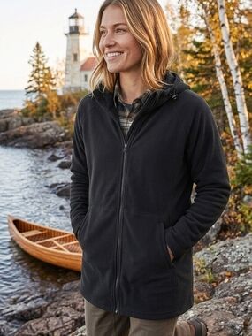 Duluth Trading Co Black Zip-Up Hooded Fleece Jacket